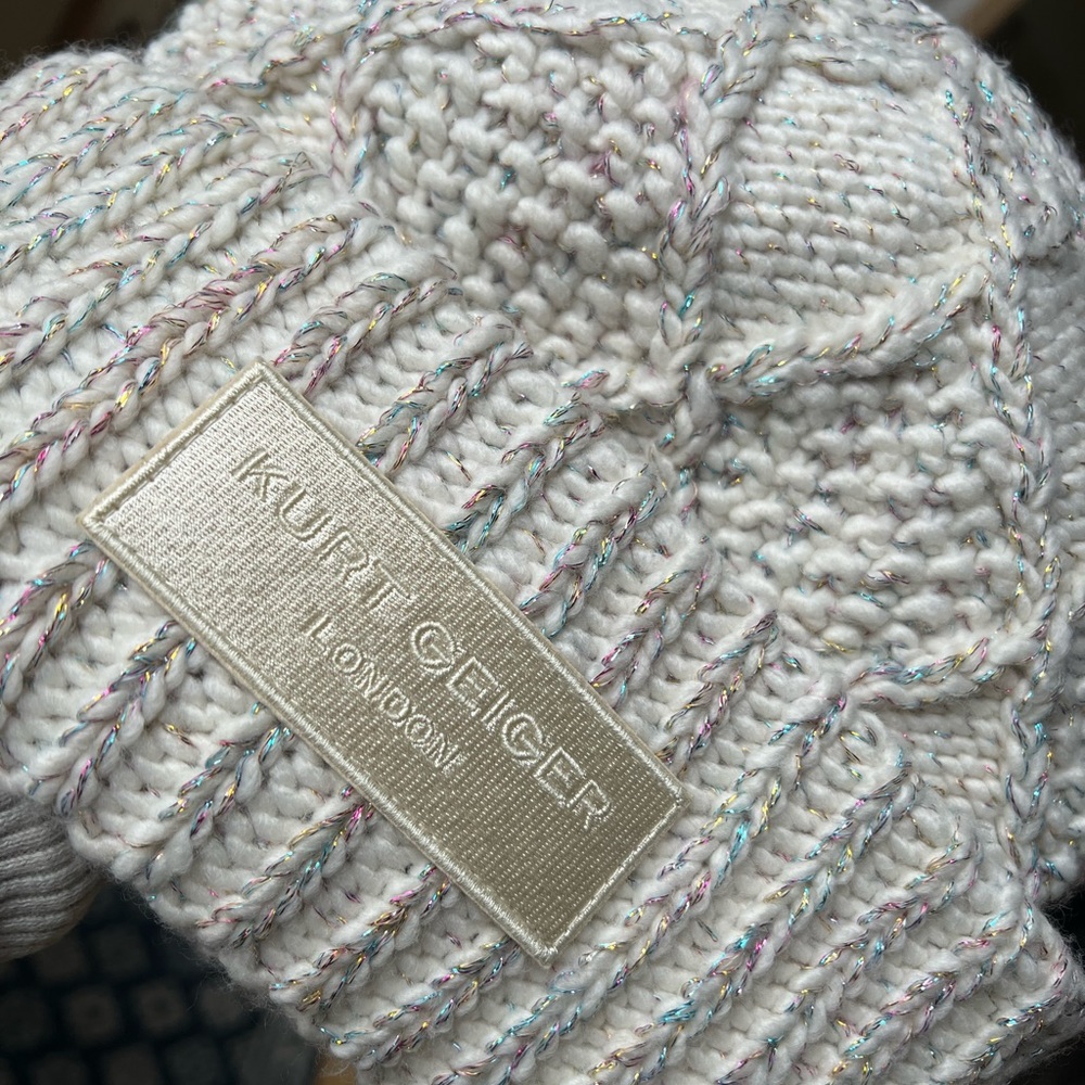 Kurt Geiger Cream Knit Hat with Multicolor Accents - Picture 5 of 8